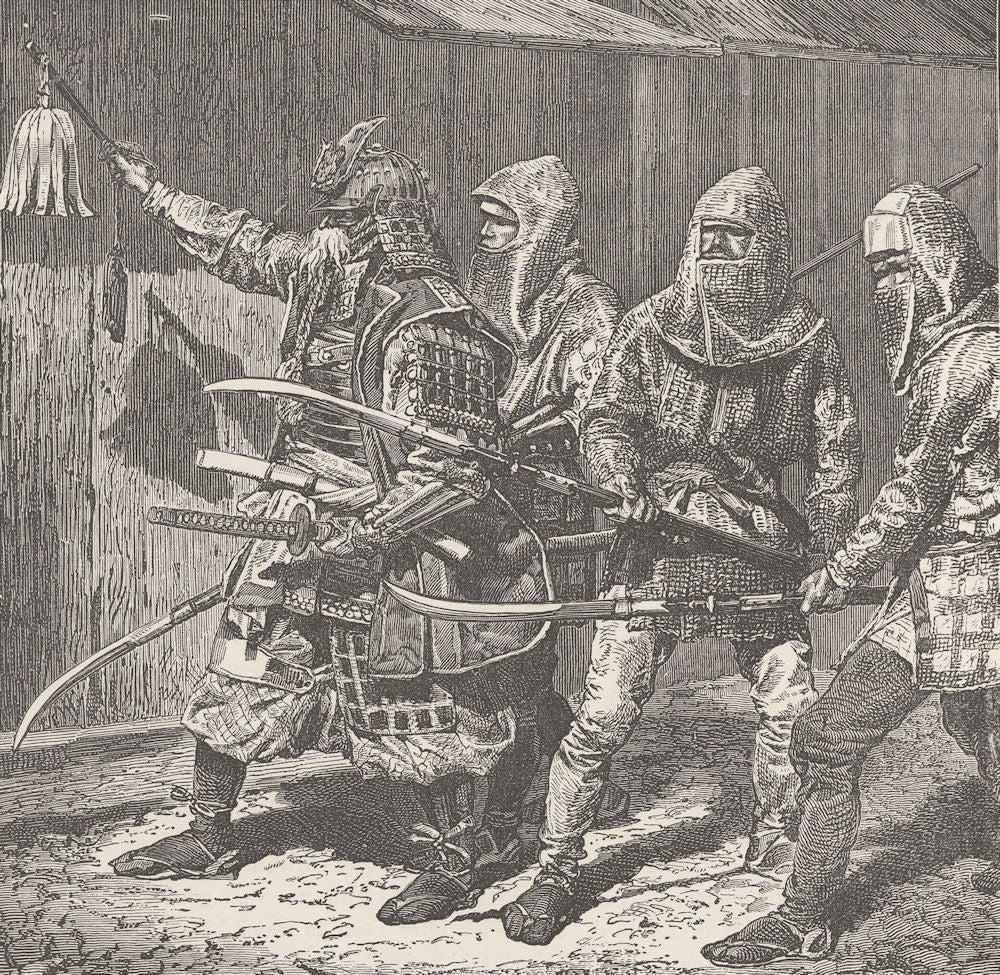 JAPAN. Japanese soldiers in the ancient armour 1892 antique print picture